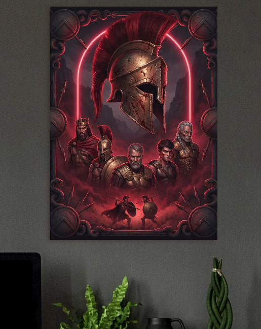 Spartan Warriors and Helmet — metal poster wall art by Lineer